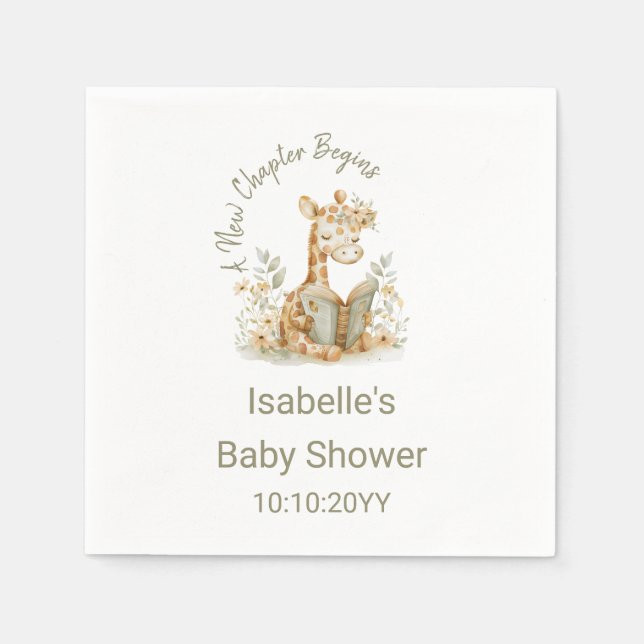 New Chapter Begins Giraffe Storybook Baby Shower  Napkins (Front)