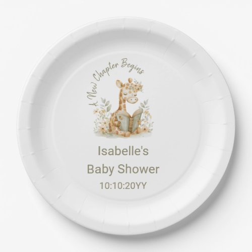 New Chapter Begins Giraffe Storybook Baby Shower  Paper Plates