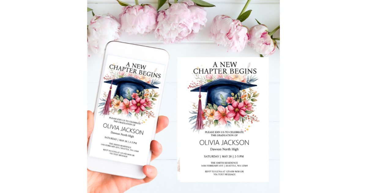 New Chapter Begins Graduation Party Invitation | Zazzle