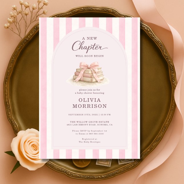 New Chapter Begins Pink Bow Baby Shower Invitation (Creator Uploaded)