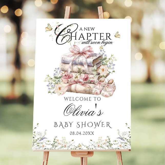 New Chapter Begins Pink Bow Storybook Baby Shower Foam Board (Creator Uploaded)