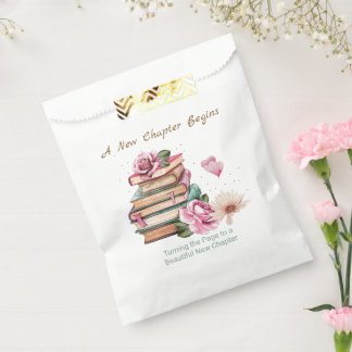 New Chapter Begins Romantic Book Theme Floral Favor Bag