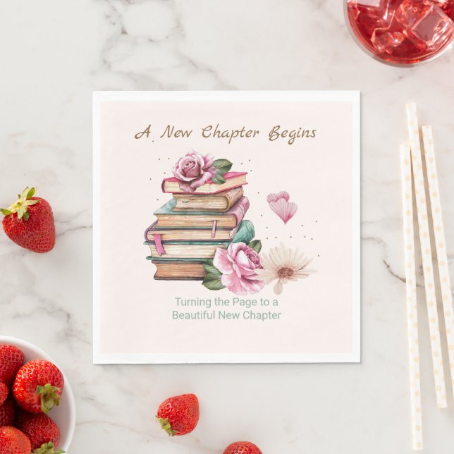 New Chapter Begins Romantic Book Theme Floral Napkins (Insitu)