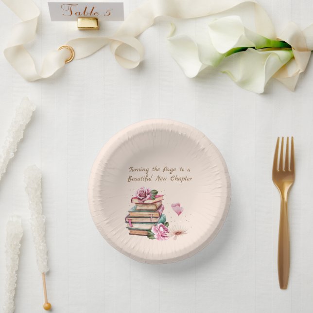 New Chapter Begins Romantic Book Theme Floral Paper Bowls (Wedding)