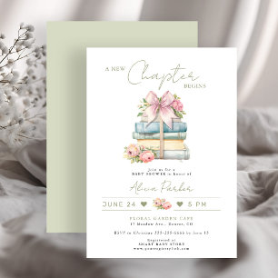 New chapter begins sage neutral book baby shower invitation