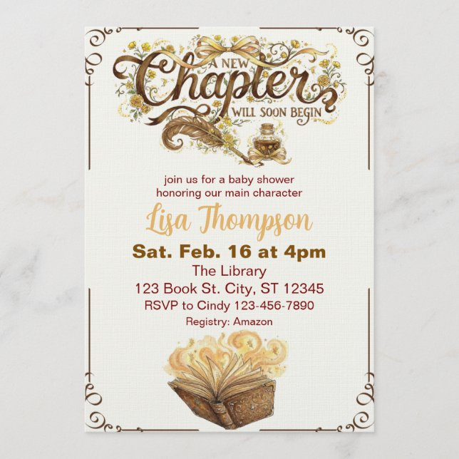New Chapter Begins Soon, Golden Book Baby Shower Invitation (Front)