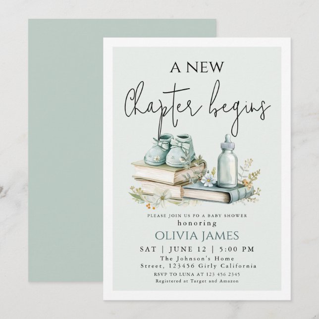 New Chapter Begins Storybook Boy Baby Shower  Invitation (Front/Back)