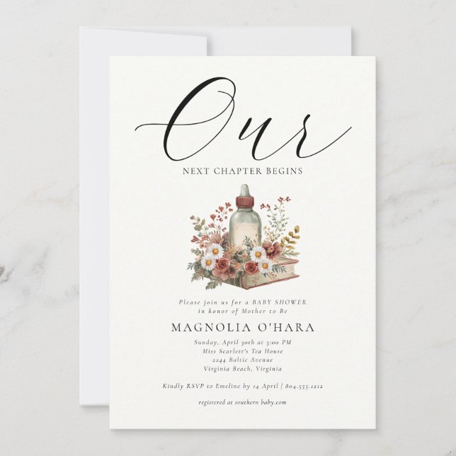 New Chapter Begins Storybook Floral Baby Shower  Invitation (Front)