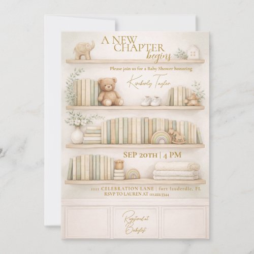 New Chapter Begins Storybook Neutral Baby Shower Invitation