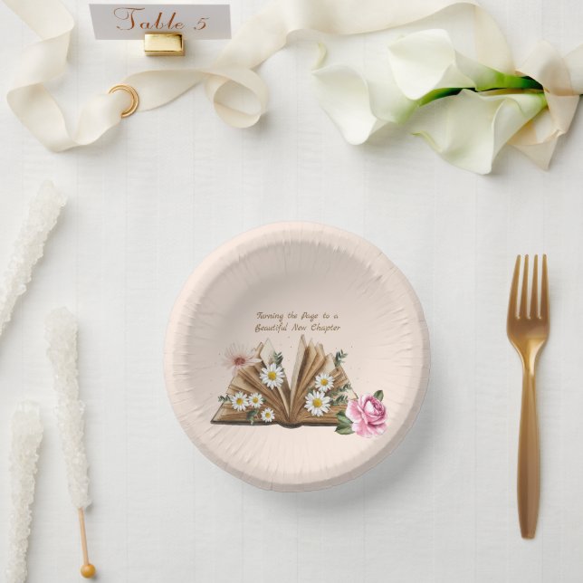 New Chapter Begins Turning the Page Floral  Paper Bowls (Wedding)