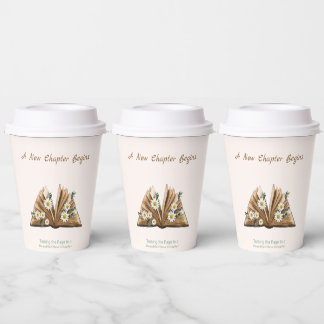 New Chapter Begins Turning the Page Floral Paper Cups