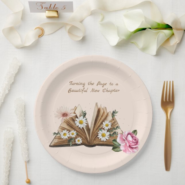New Chapter Begins Turning the Page Floral  Paper Plates (Wedding)