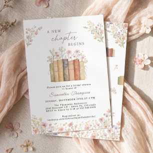 New Chapter Begins Vintage Floral Books Invitation