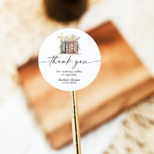 New Chapter Begins Wildflower Baby Shower Classic Round Sticker