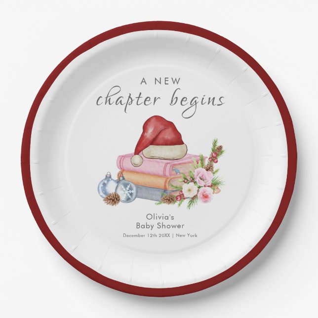 New Chapter Begins Winter Floral Baby Shower  Paper Plates (Front)
