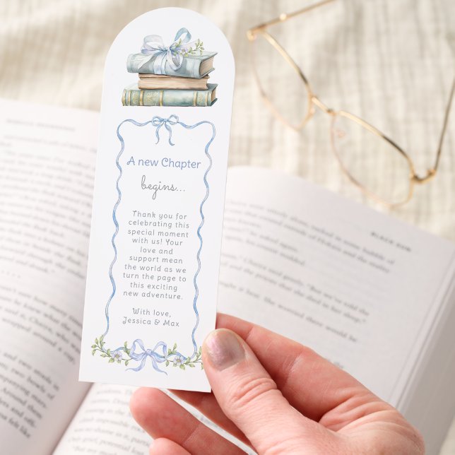 New Chapter Blue Bow Baby Shower Book Bookmark (Hand)