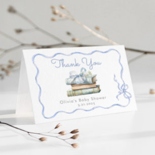 New Chapter Blue Bow Baby Shower Letterpress Thank You Card