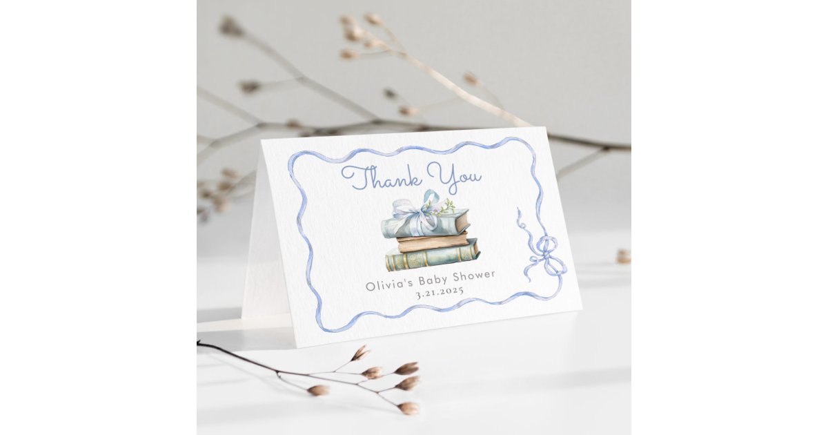 New Chapter Blue Bow Baby Shower Thank You Card | Zazzle