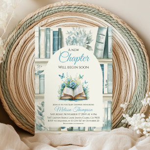 New Chapter Blue Boy Library Book Baby Shower Invitation