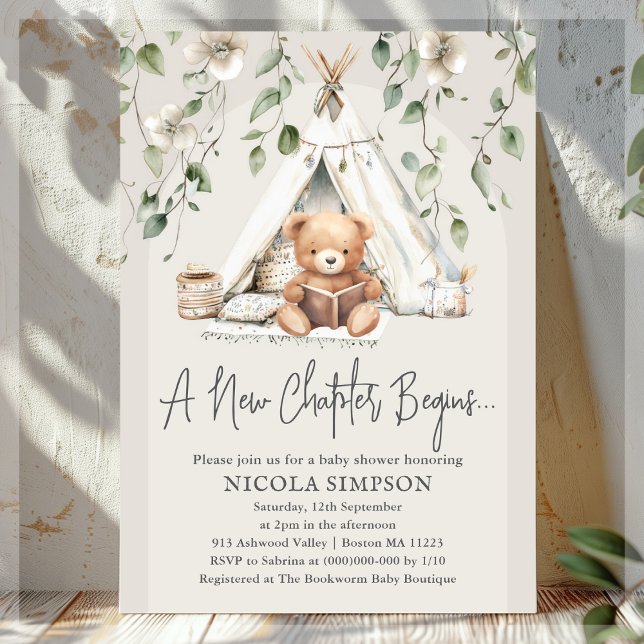 New Chapter Boho Bear Neutral Baby Shower  Invitation (Creator Uploaded)