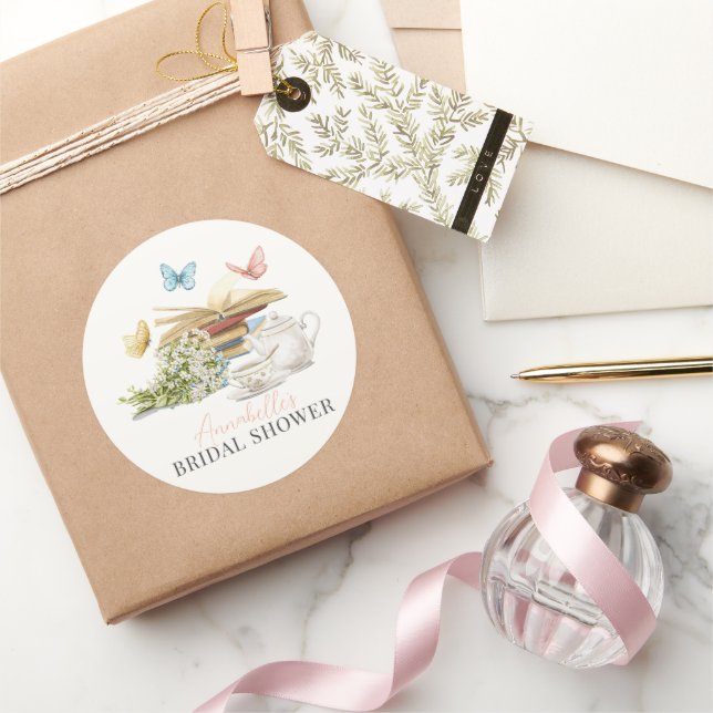 New Chapter Book Butterfly Bridal Shower Classic Round Sticker (Gifting)