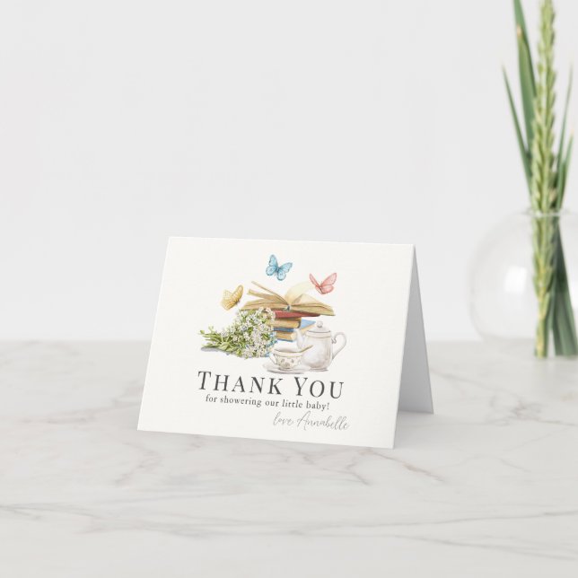 New Chapter Book Butterfly Floral Baby Shower Thank You Card (Front)