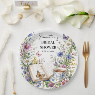 New Chapter Book Butterfly Floral Bridal Shower Paper Plates