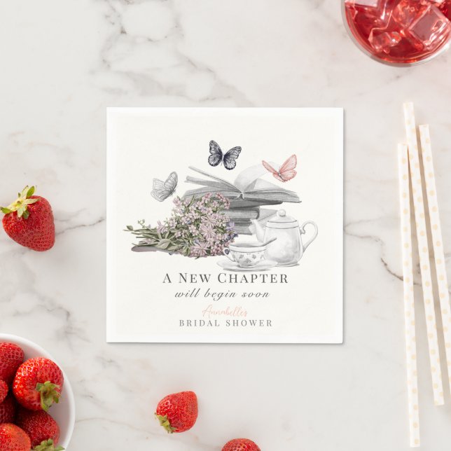 New Chapter Book Butterfly Pink Bridal Shower Napkins (Insitu)