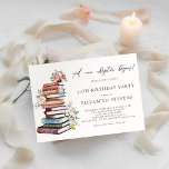 New Chapter Book Lover Bookworm Adult Birthday Invitation<br><div class="desc">Celebrate a milestone with this New Chapter Book Lover Bookworm Chic Birthday Party Invitation, a modern and elegant design perfect for literary enthusiasts! Featuring a delicate watercolor illustration of a stack of books adorned with soft roses floral details, this invitation is both stylish and timeless. The clean, minimalist layout highlights...</div>