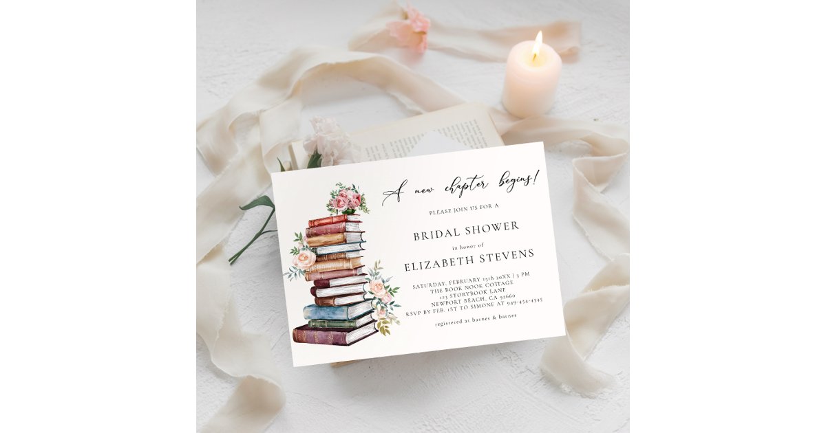 New Chapter Book Lover Bookworm Chic Bridal Shower Invitation