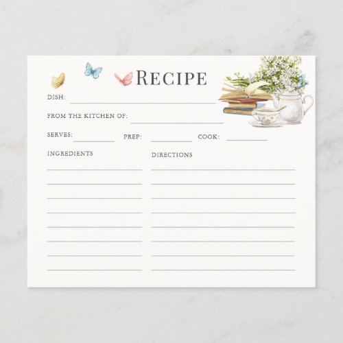 New Chapter Book Tea Bridal Shower Recipe Card