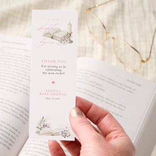 New chapter book theme pink girl baby shower favor bookmarks