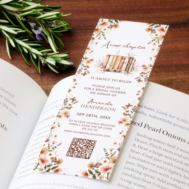 New Chapter Book Theme QR Bridal Shower Invitation Bookmarks (Creator Uploaded)