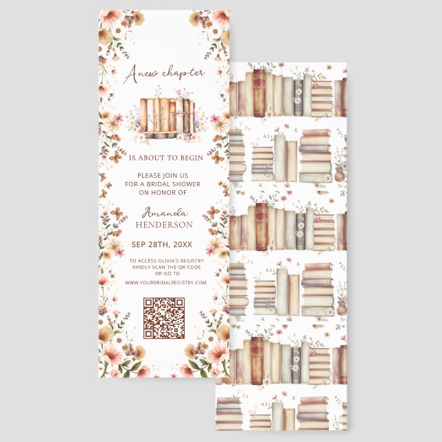 New Chapter Book Theme QR Bridal Shower Invitation Bookmarks (Front & Back)
