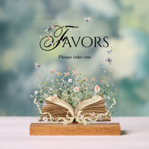 New Chapter Book Theme Wildflower Favors Acrylic Sign