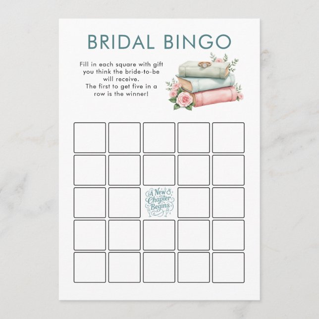 New Chapter Books Bingo Bridal Shower Game Card (Front)
