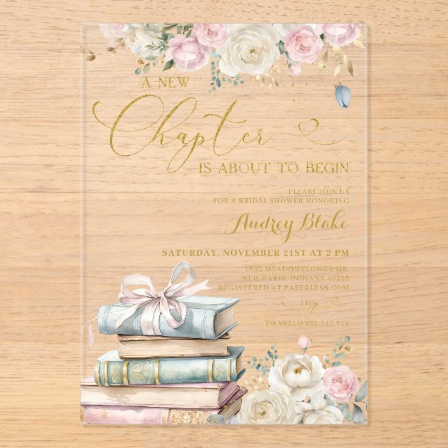 New Chapter Books Gold Bridal Shower Invitation (Front)
