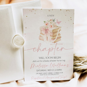 New Chapter bow wildflowers butterflies Baby Showe Invitation