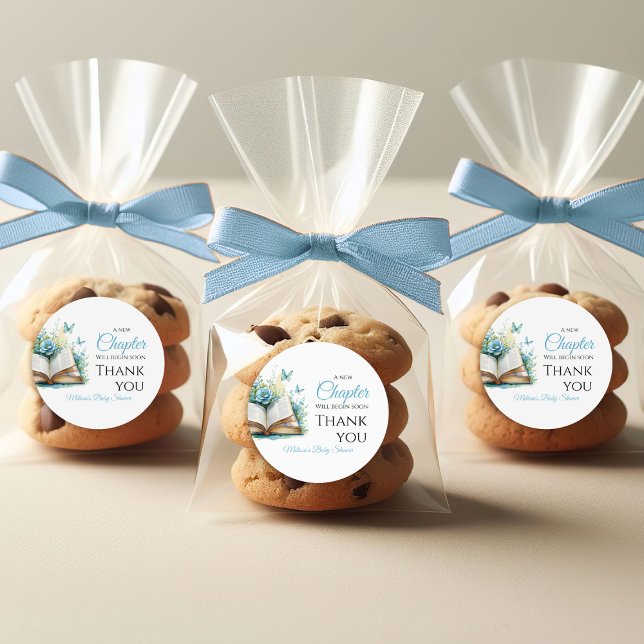 New Chapter Boy Blue Brunch StoryBook Baby Shower Classic Round Sticker (Creator Uploaded)