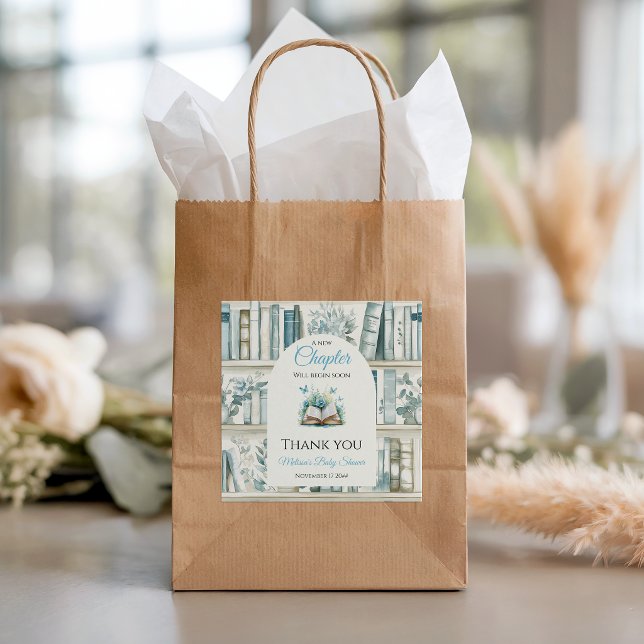 New Chapter Boy Library Book Baby Shower Decor Square Sticker (Creator Uploaded)