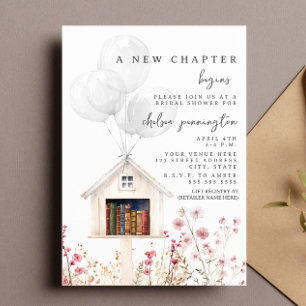 New Chapter Bridal Shower Mini Library Floral Invitation