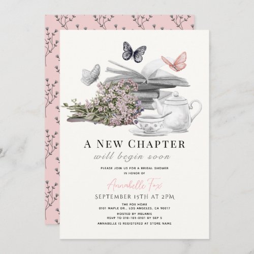 New Chapter Buttefly Tea Party Book Bridal Shower Invitation