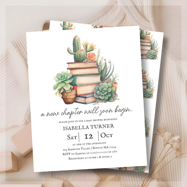 New Chapter Cactus & Books Baby Shower Invitation (Creator Uploaded)