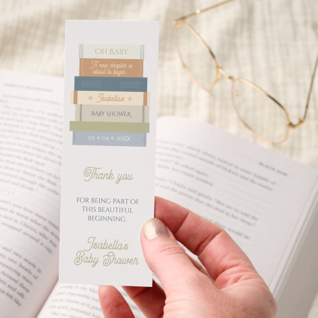 New Chapter Cute Storybook Stack Baby Shower Bookmarks (Hand)