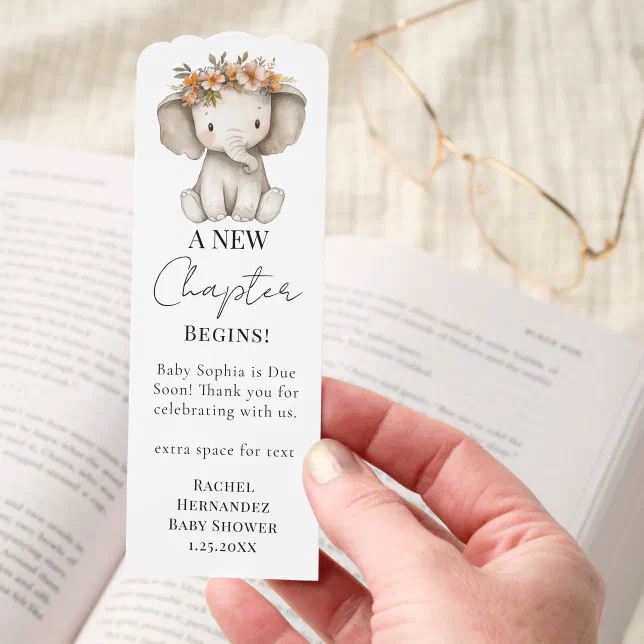 New Chapter elephant Baby Shower Favor Bookmark











