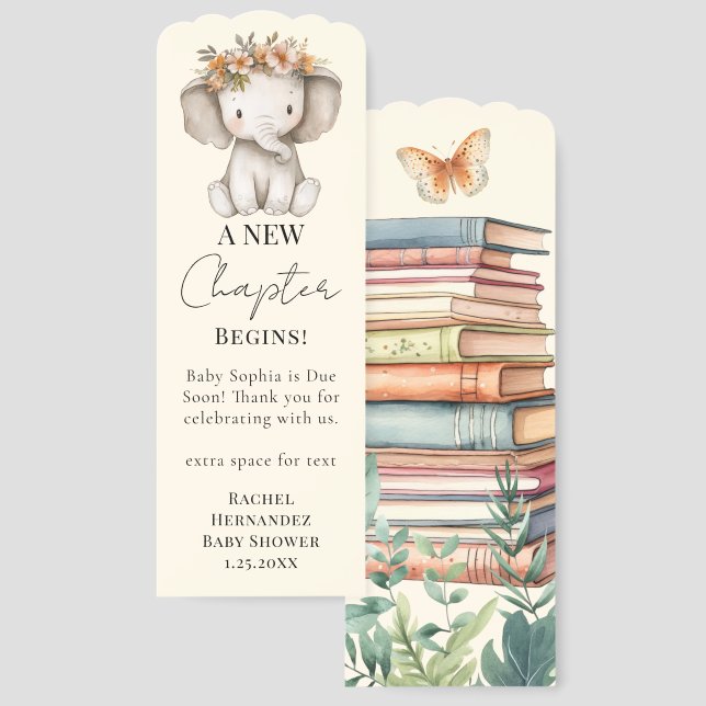 New Chapter elephant Baby Shower Favor Bookmark (Front & Back)
