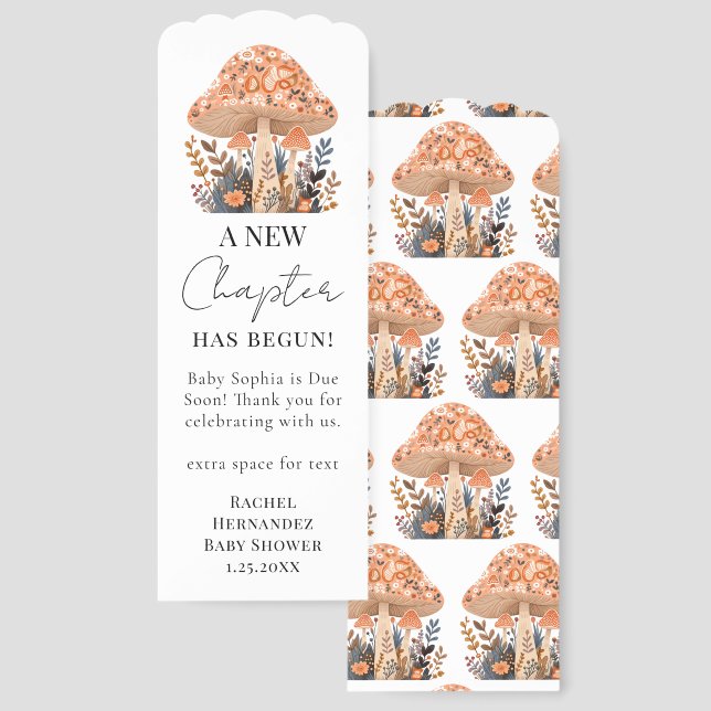 New Chapter Fall Mushrooms Boho Baby Shower Favor Bookmarks (Front & Back)
