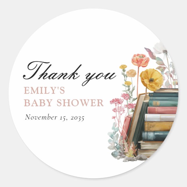 New Chapter Floral Baby Shower Classic Round Sticker (Front)