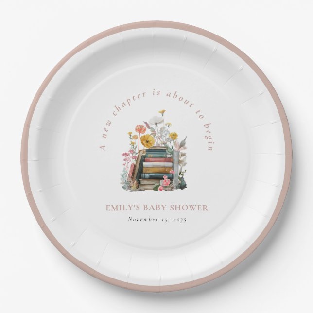 New Chapter Floral Baby Shower Paper Plates (Front)