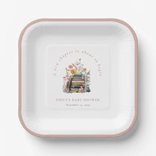 New Chapter Floral Baby Shower Paper Plates (Front)